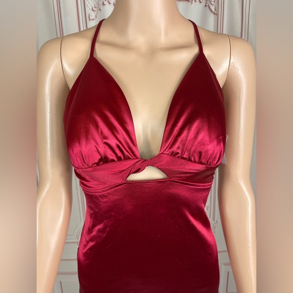 CITY STUDIO Womens Red Twist Front Crisscross Straps Zippere Short Dress XS - Picture 5 of 16